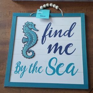 Find me by the Sea plaque wood wall art seahorse sign word pun art